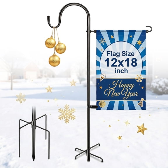 PUCACHI Garden Flag Holder - Upgraded Outdoor New Year Decorations Garden Flag Pole with Shepherd Hooks for 12 x 18" Flag, 45 in Yard Flag Holder Stand for Small Flags