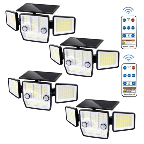 PUCACHI Solar Lights Outdoor Waterproof - 248 LED 3000LM Waterproof Motion Sensor Security Light with Wireless Remote Control Floodlight for Patio Garage Yard Entrance, 4 Pack