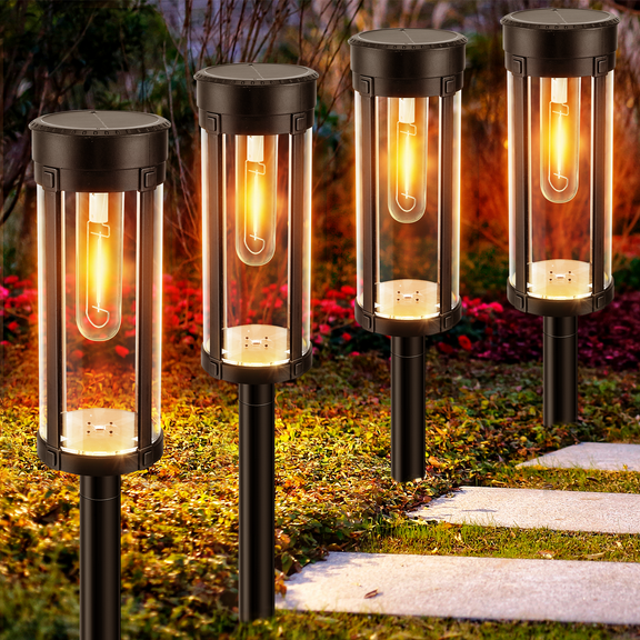 PUCACHI 6-Pack Outdoor Solar Lights - IP65 Waterproof Auto On/Off, 8 Hours Fast Charging LED Garden Lights for Lawn, Patio, Yard, Sidewalk Decoration (Warm White)