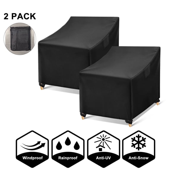 PUCACHI Patio Furniture Covers Waterproof, 280D Outdoor Furniture Covers with Windproof Buckle Strap and Adjustable Drawstring, 38"×31"×29", Black, 2 Pack