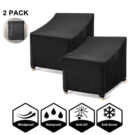 PUCACHI Outdoor Furniture Covers Waterproof,  280D Patio Furniture Covers with Windproof Buckle Strap and Adjustable Drawstring, 38"×31"×29", Black, 2 Pack