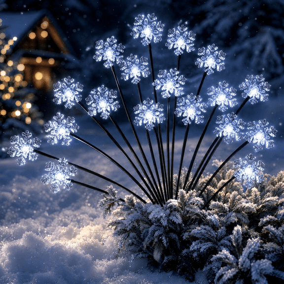 PUCACHI Solar Christmas Decorations, 4 Pack Snowflake Swaying Garden Lights, Outdoor Pathway Solar Christmas Stake Lights, Upgraded Base on Firefly Light for Lawn Decor