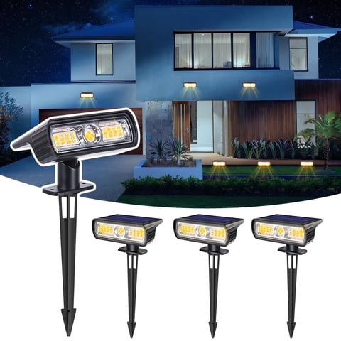 PUCACHI Outdoor Solar Lights Waterproof , 4 Pack Warm White, 28 LEDs and Auto on/off Function, IP68, 2-in-1 Flood Lights for Outdoor, Garden and Yard