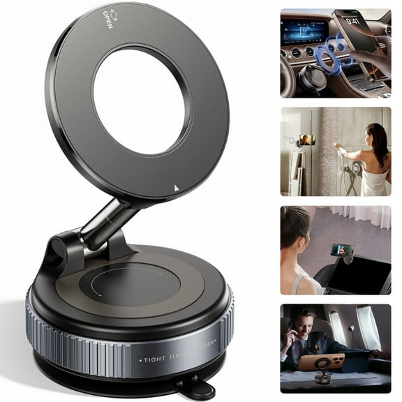 PUCACHI Case Compatible Vacuum Magnetic Phone Holder - Foldable Retractable Stand for Car Gym Mirror(Black)