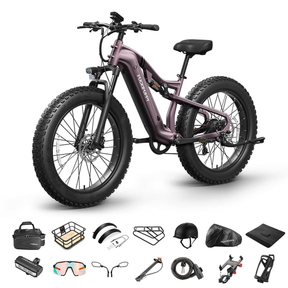 PUCKIPUPPY 26" Electric Bikes for Adults 28 mph Max Speed 1350W Peak up to 80Miles Range Fat Tire Full Suspension Ebikes 48V 20AH Battery 8 Speed off Road E-Mountain Bikes, Comply with UL2849 By SGS