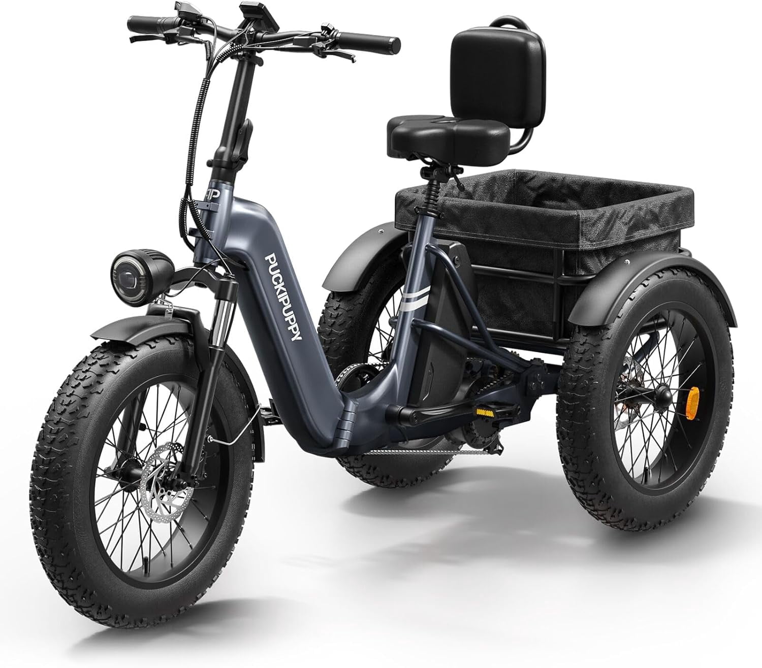 PUCKIPUPPY 20" Electric Tricycle for Adults 960W 60Miles Range 20mph Max Speed Fat Tire Electric Trike 48V 17.4AH Battery 3 Wheel Electric Bike 500lbs Load E-Mountain Bikes, Comply with UL2849 By SGS