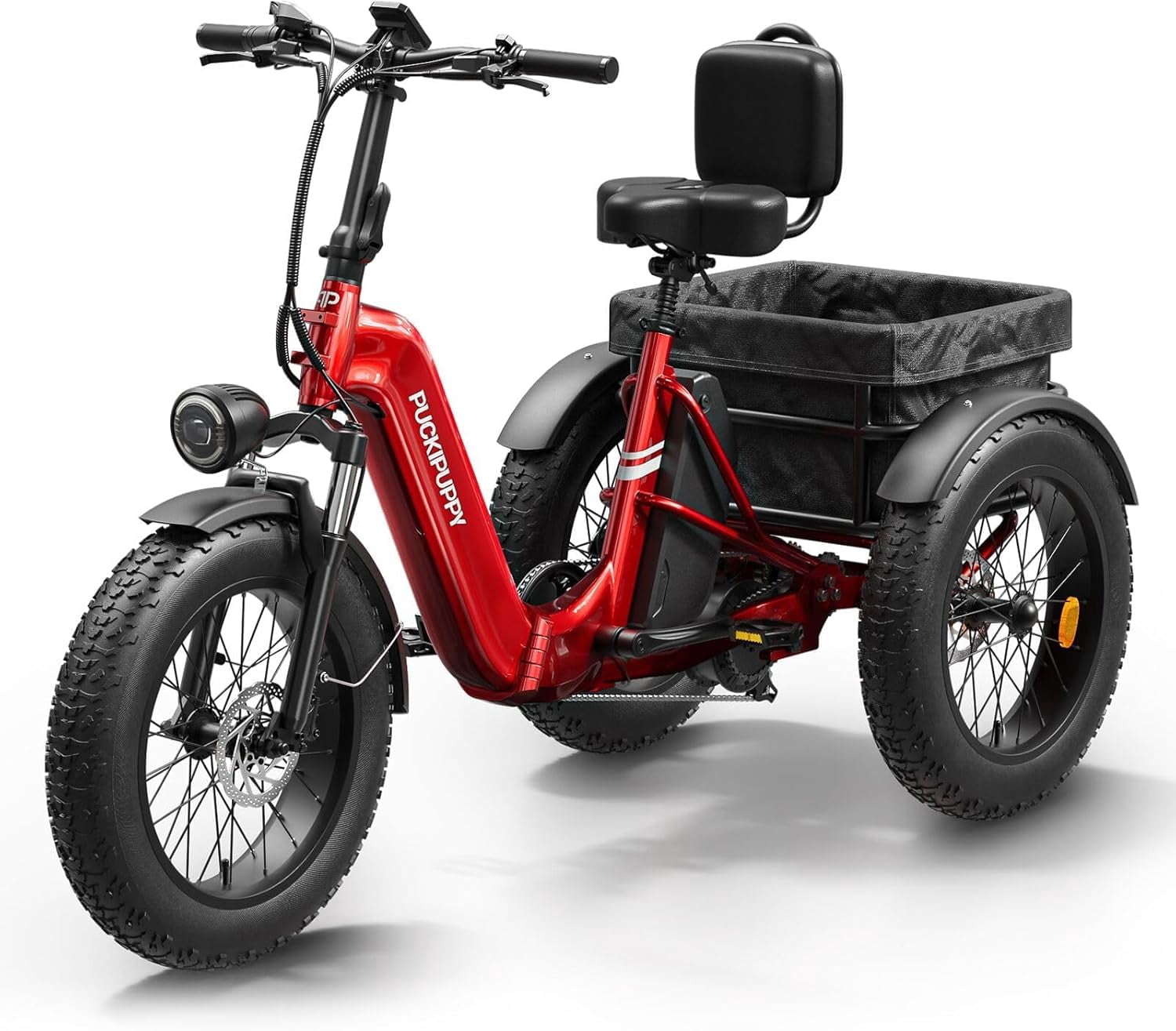 PUCKIPUPPY 20" Electric Tricycle for Adults 960W 60Miles Range 20mph Max Speed Fat Tire Electric Trike 48V 17.4AH Battery 3 Wheel Electric Bike 500lbs Load E-Mountain Bikes, Comply with UL2849 By SGS