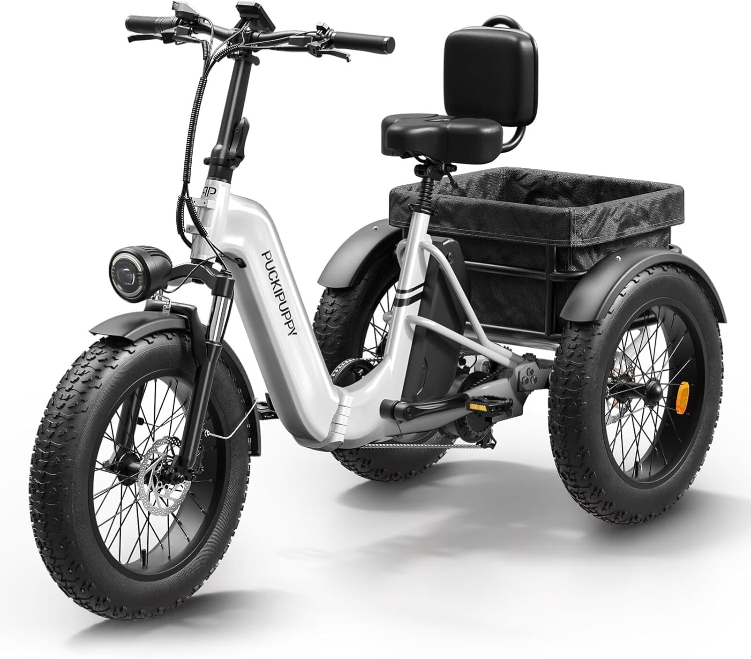 PUCKIPUPPY 20" Electric Tricycle for Adults 960W 60Miles Range 20mph Max Speed Fat Tire Electric Trike 48V 17.4AH Battery 3 Wheel Electric Bike 500lbs Load E-Mountain Bikes, Comply with UL2849 By SGS