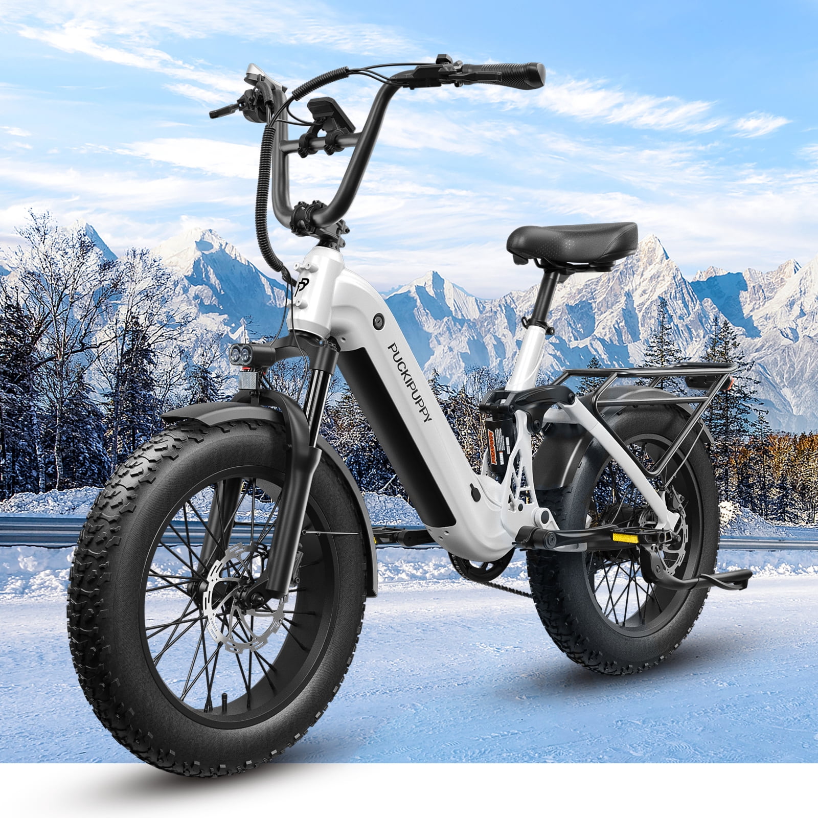 PUCKIPUPPY 20" Fat Tire Electric Bikes for Adults 960W Peak up to 80Miles Range 28 mph Top Speed Full Suspension E-Mountain Bike 48V 20AH Battery 7 Speed Ebike (Corgi), Comply with UL2849 By SGS