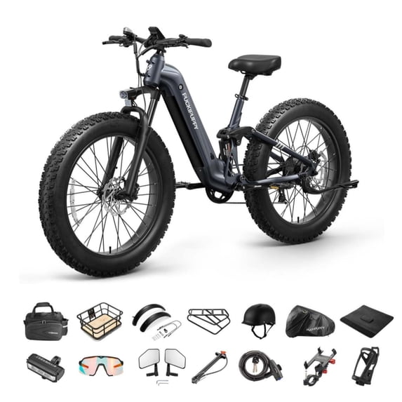 PUCKIPUPPY 26" Electric Bikes for Adults 960W Peak Step Through E-Bikes up to 80Miles Range 48V 20AH Battery Full Suspension Ebike 28 mph Max Speed Fat Tire E-Mountain Bike 7 Speed, UL2849 by SGS