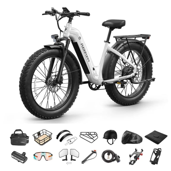 PUCKIPUPPY 26" Electric Bikes for Adults 960W Peak Step Thru Ebike up to 60Miles Range 28 mph Max Speed Fat Tire E-Mountain Bike 48V 15AH Battery, Front Suspension, 7 Speed, Comply with UL2849 By SGS