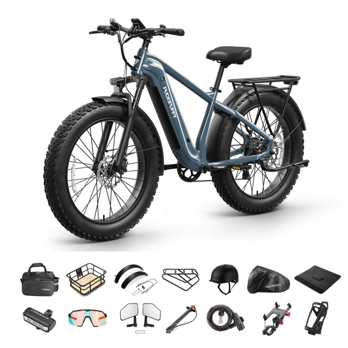 PUCKIPUPPY Electric Bikes for Adults 26" Fat Tire E Bike 28 mph 60Mile Max Range 960W Peak Ebike 48V 15AH Battery Front Suspension off Road Mountain E Bike (Metallic Gray), Comply with UL2849 by SGS