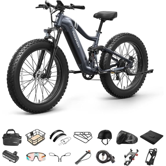 PUCKIPUPPY 960W Electric Bike for Adults 26" Fat Tire E Bike 48V 20AH Battery up to 80Miles Range, 28 mph Max Speed off Road E-Bike 7 Speed Full Suspension E Mountain Bike, Comply with UL2849 by SGS
