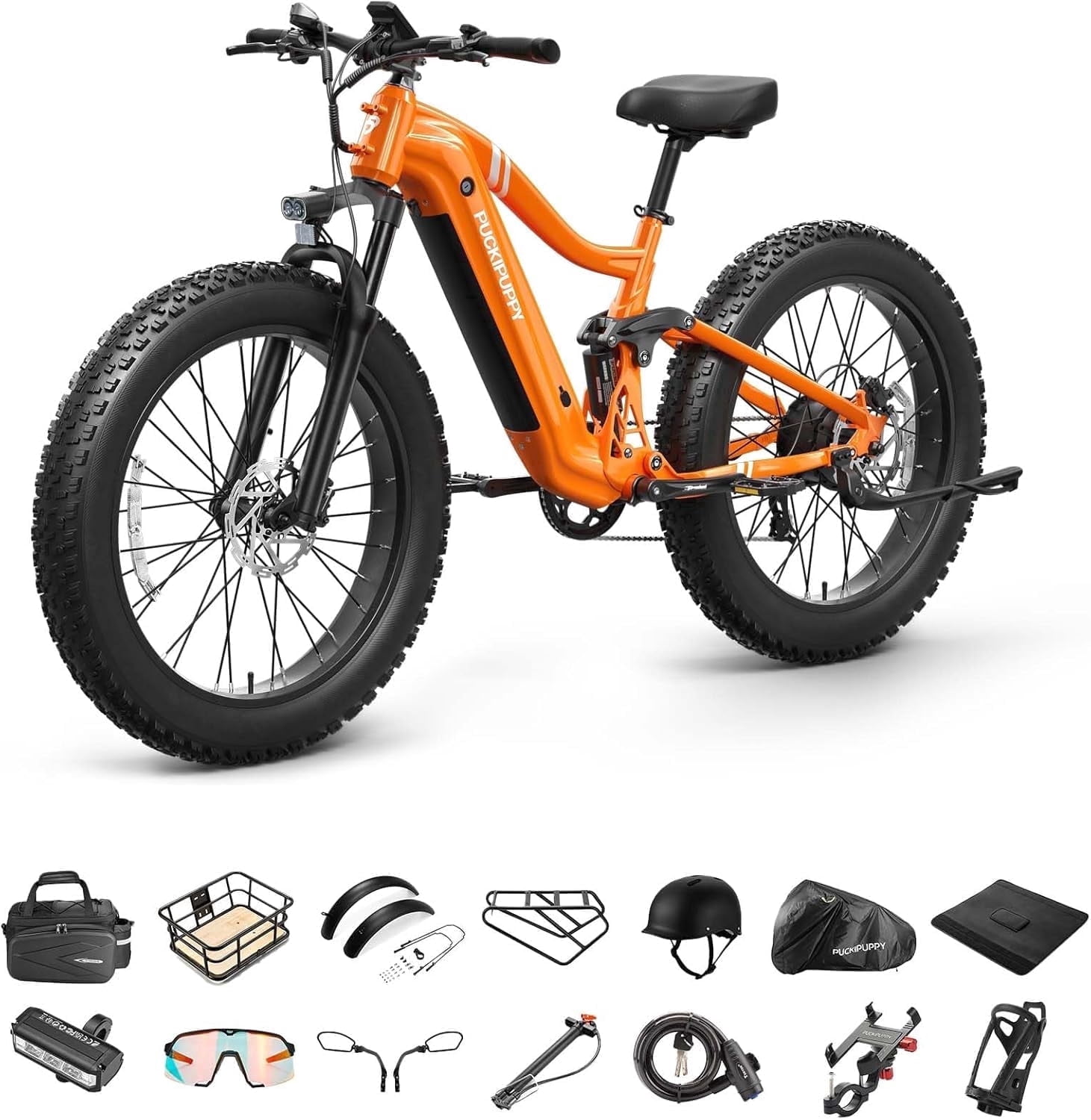 PUCKIPUPPY 960W Electric Bike for Adults 26" Fat Tire E Bike 48V 20AH Battery up to 80Miles Range, 28 mph Max Speed off Road E-Bike 7 Speed Full Suspension E Mountain Bike, Comply with UL2849 by SGS