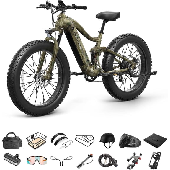 PUCKIPUPPY 960W Electric Bike for Adults 26" Fat Tire E Bike 48V 20AH Battery up to 80Miles Range, 28 mph Max Speed off Road E-Bike 7 Speed Full Suspension E Mountain Bike, Comply with UL2849 by SGS