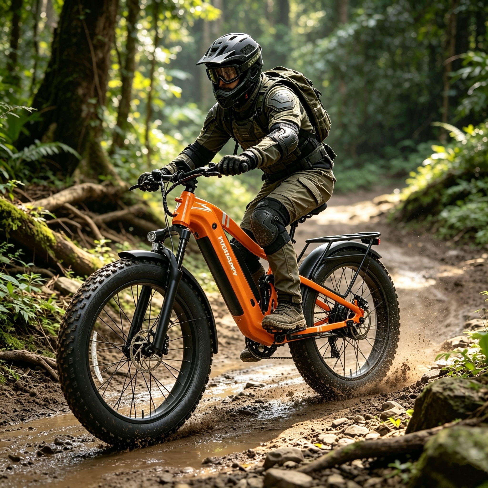 PUCKIPUPPY 26" Electric Bikes for Adults 960W Peak 28 mph E-Bike 48V 20AH Battery 80Miles Range Fat Tire Full Suspension Ebikes 7 Speed off Road Mountain E Bike (Orange), Comply with UL2849 by SGS