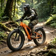 PUCKIPUPPY 26" Electric Bikes for Adults 960W Peak 28 mph E-Bike 48V 20AH Battery 80Miles Range Fat Tire Full Suspension Ebikes 7 Speed off Road Mountain E Bike Orange, Comply with UL2849 by SGS