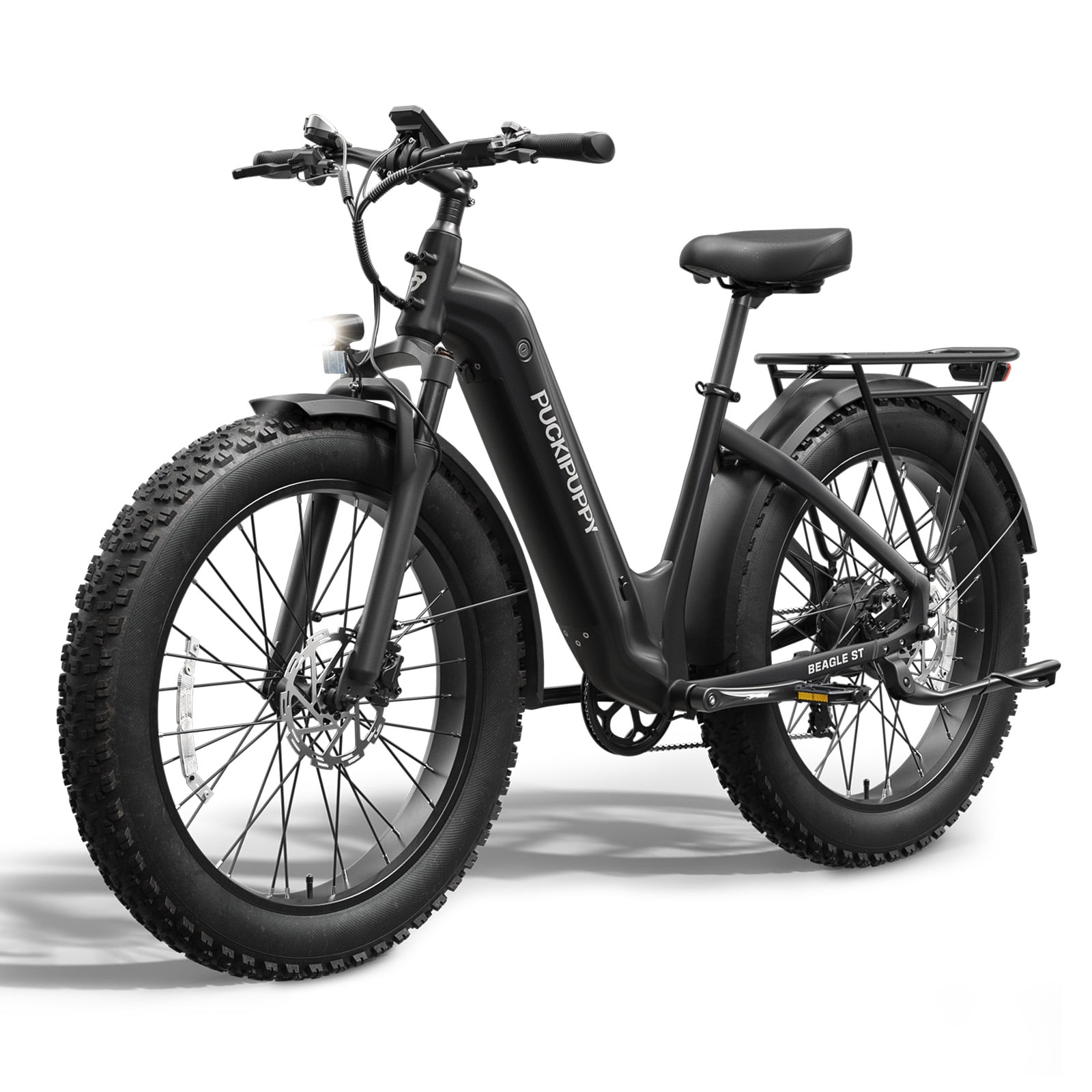 PUCKIPUPPY 960W Peak Electric Bike for Adults Step Through E-Bike 28mph Max Speed 60Miles Range 26" Fat Tire Electric Mountain Bike 48V 15AH Battery 7 Speed off-Road Ebike, Comply with UL2849 By SGS