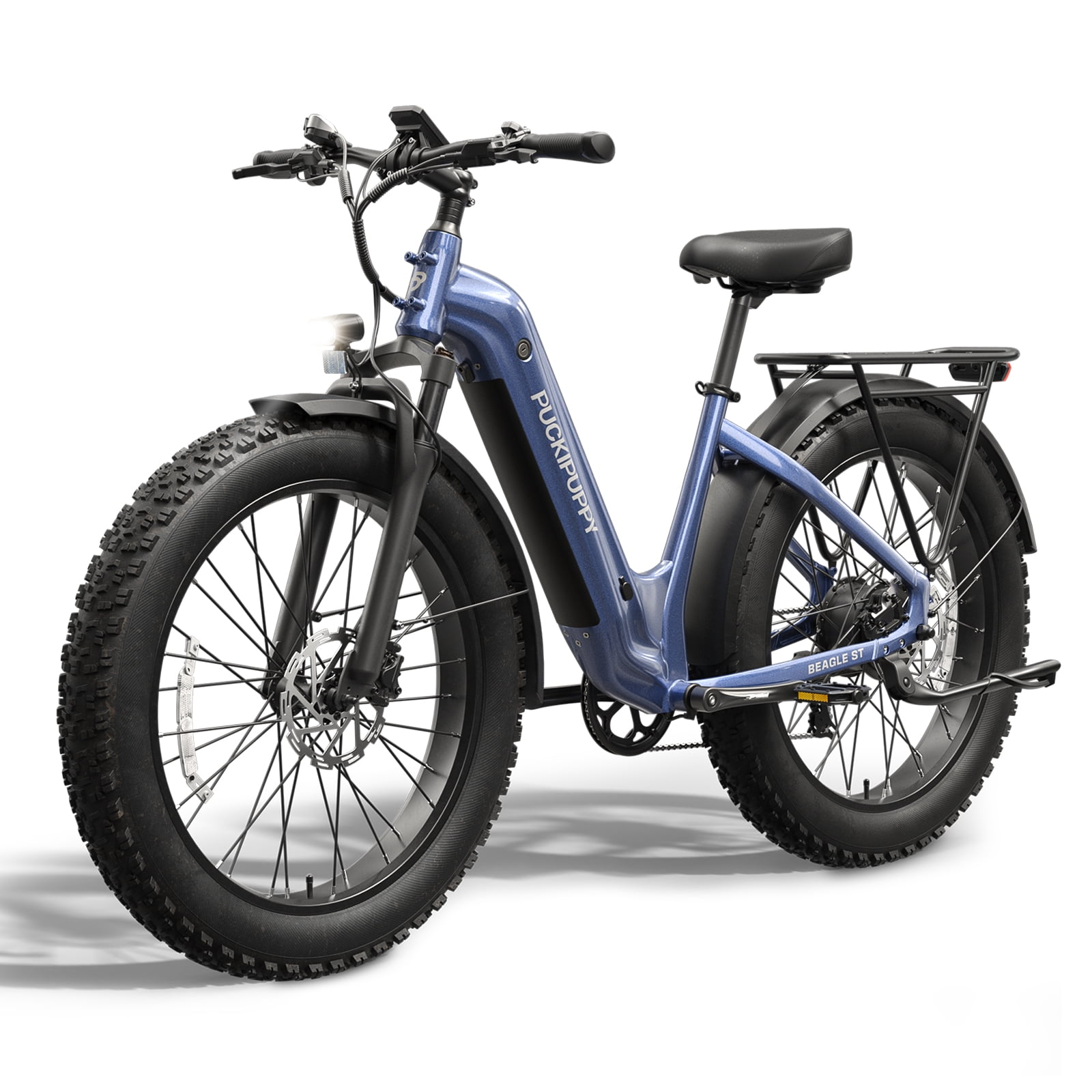 PUCKIPUPPY 960W Peak Electric Bike for Adults Step Through E-Bike 28mph Max Speed 60Miles Range 26" Fat Tire Electric Mountain Bike 48V 15AH Battery 7 Speed off-Road Ebike, Comply with UL2849 By SGS