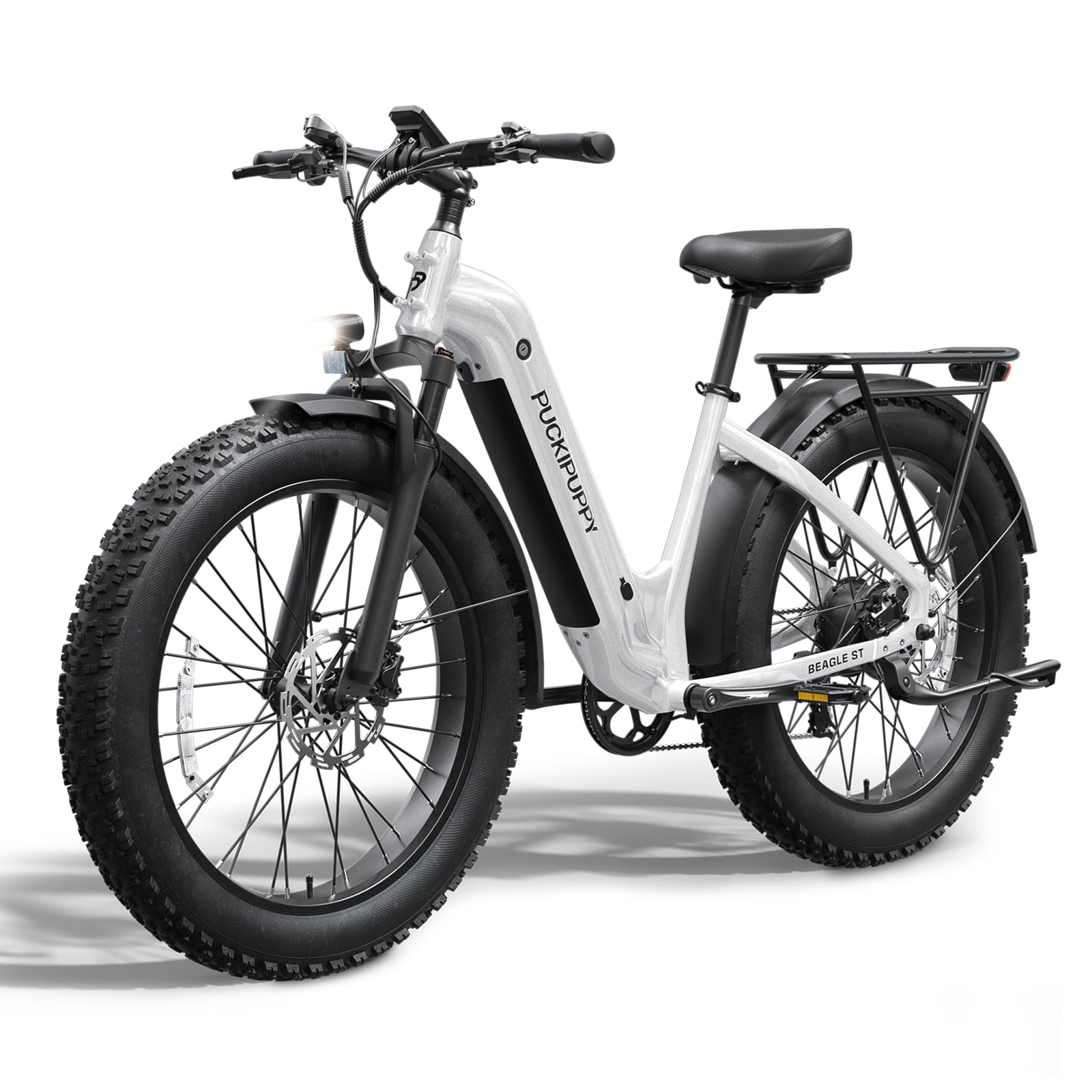 PUCKIPUPPY 960W Peak Electric Bike for Adults Step Through E-Bike 28mph Max Speed 60Miles Range 26" Fat Tire Electric Mountain Bike 48V 15AH Battery 7 Speed off-Road Ebike, Comply with UL2849 By SGS