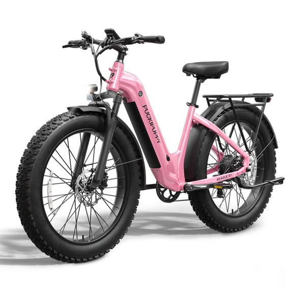 PUCKIPUPPY 960W Peak Electric Bike for Adults Step Through E-Bike 28mph Max Speed 60Miles Range 26" Fat Tire Electric Mountain Bike 48V 15AH Battery 7 Speed off-Road Ebike, Comply with UL2849 By SGS