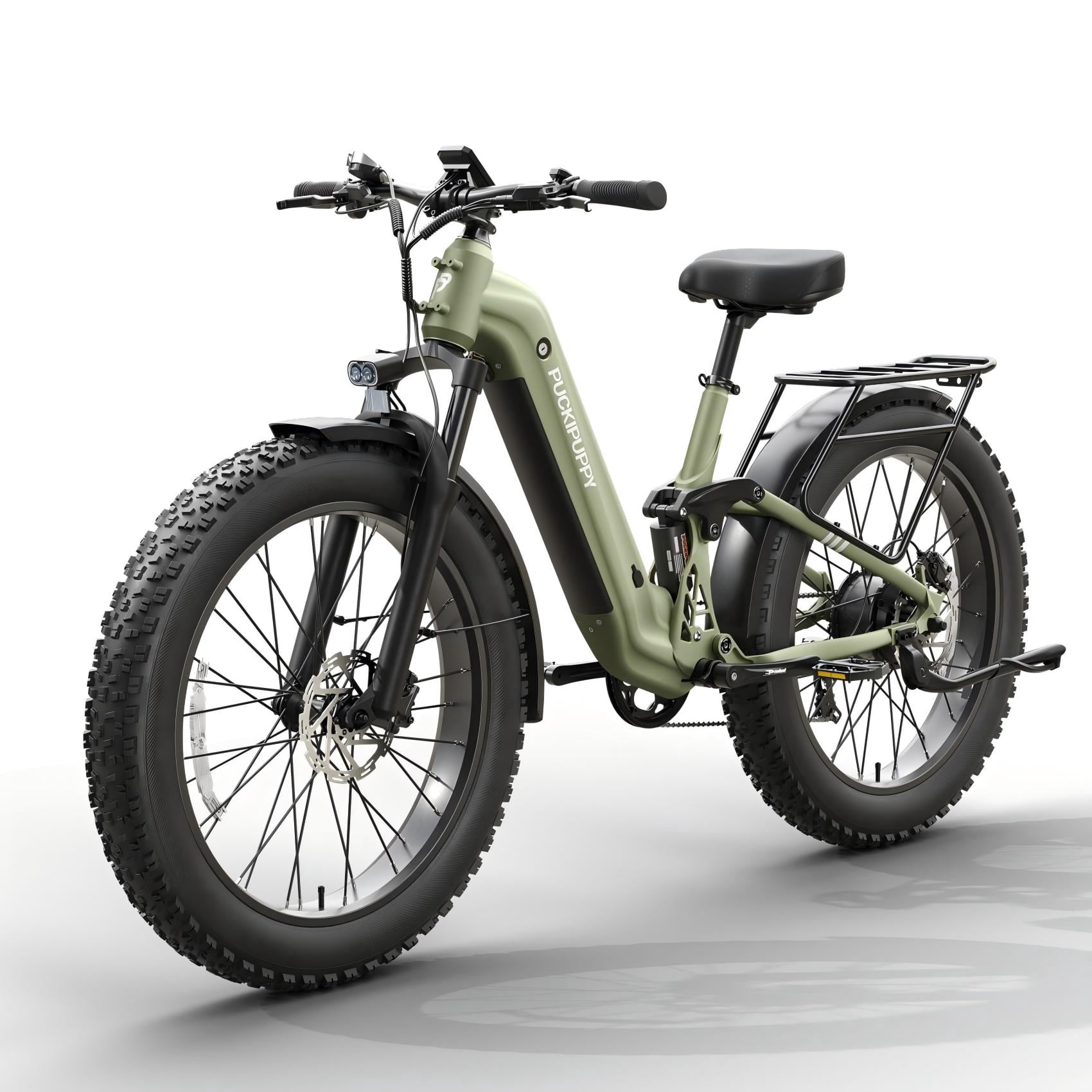 PUCKIPUPPY Electric Bikes for Adults 26" Step-Thru Ebikes 960W Peak Motor 80Miles Range 28mph Max Speed 48V 20AH Battery Full Suspension Fat Tire Mountain E Bike 7 Speed, Comply with UL2849 By SGS
