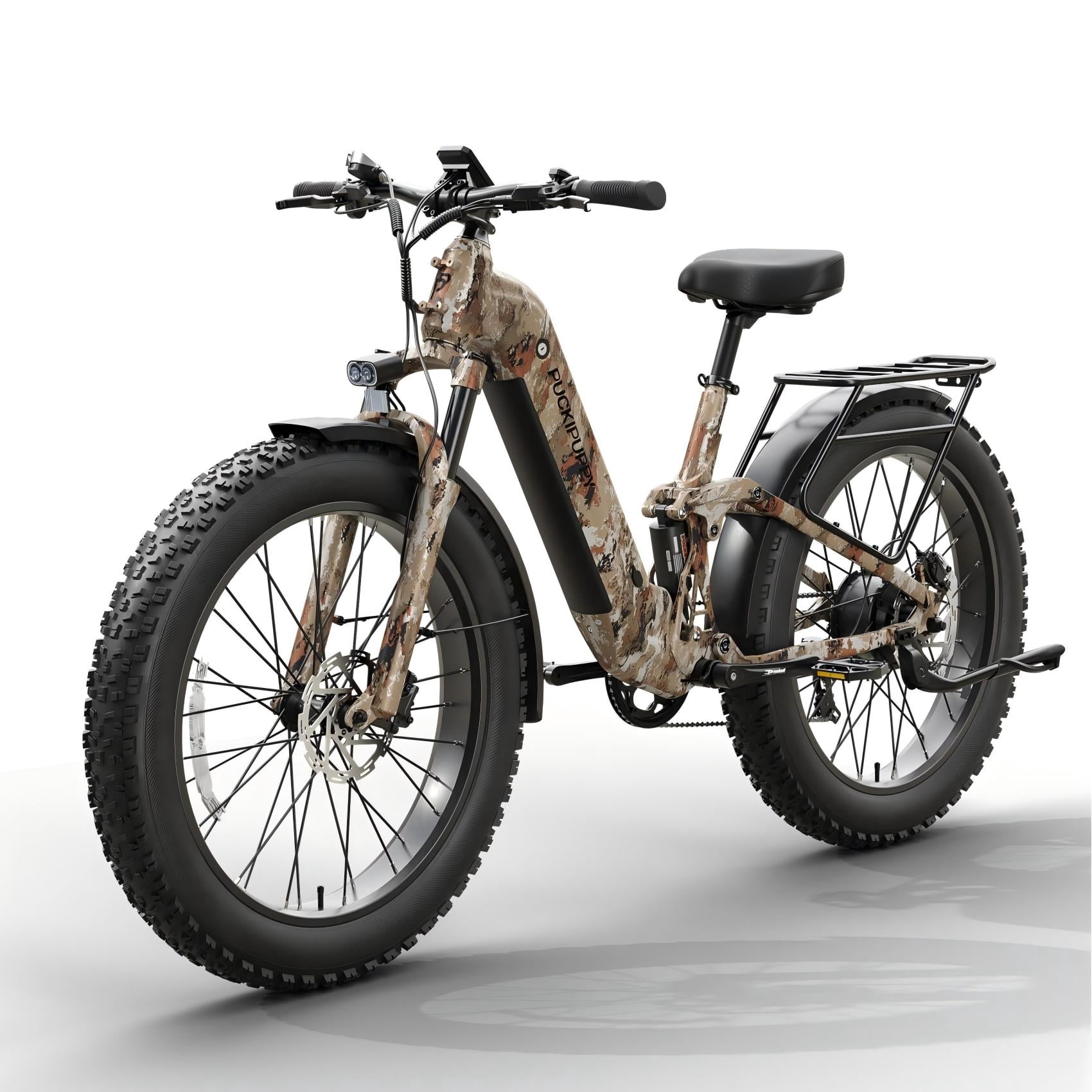 PUCKIPUPPY Electric Bikes for Adults 26" Step-Thru Ebikes 960W Peak Motor 80Miles Range 28mph Max Speed 48V 20AH Battery Full Suspension Fat Tire Mountain E Bike 7 Speed, Comply with UL2849 By SGS