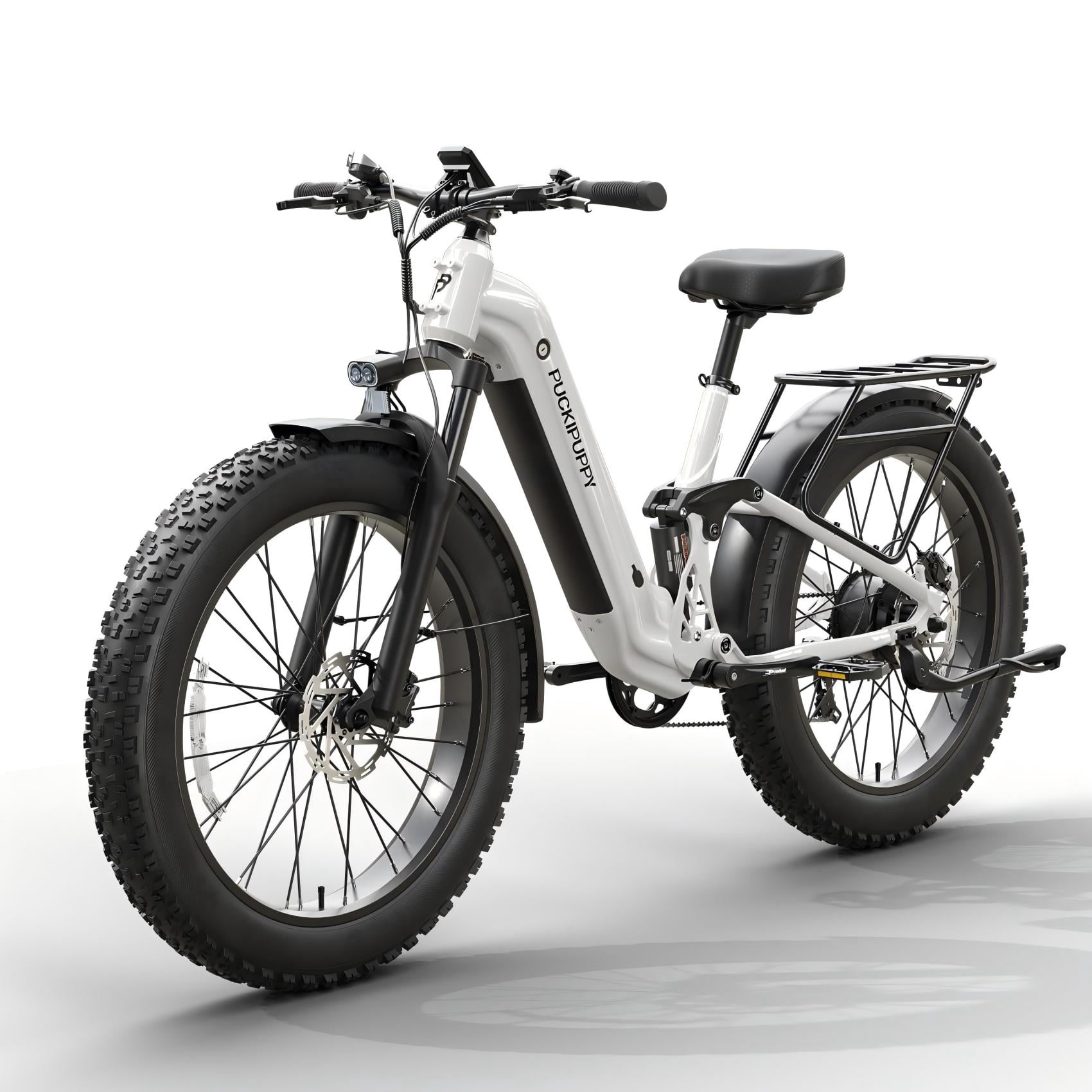 PUCKIPUPPY Electric Bikes for Adults 26" Step-Thru Ebikes 960W Peak Motor 80Miles Range 28mph Max Speed 48V 20AH Battery Full Suspension Fat Tire Mountain E Bike 7 Speed, Comply with UL2849 By SGS