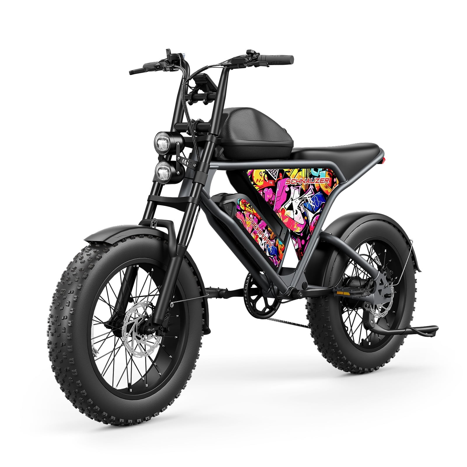 PUCKIPUPPY Electric Bikes for Adults 28mph Max Speed 960W Peak 60Miles Range Moped Style E-Bike 48V 15AH Battery 20" Fat Tire Full Suspension Ebikes 7-Speed E-Mountain Bike, Comply with UL2849 by SGS