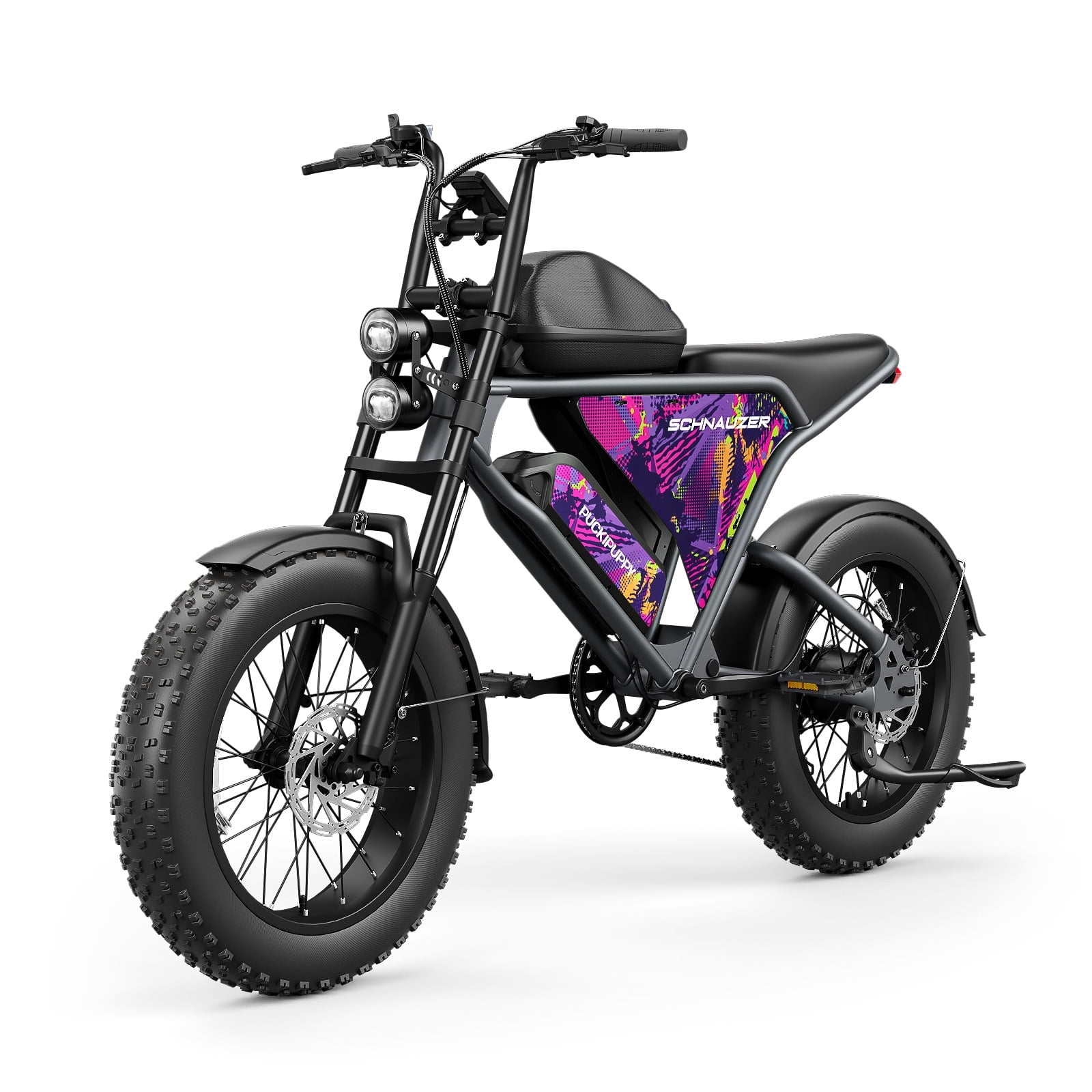 PUCKIPUPPY Electric Bikes for Adults 28mph Max Speed 960W Peak 60Miles Range Moped Style E-Bike 48V 15AH Battery 20" Fat Tire Full Suspension Ebikes 7-Speed E-Mountain Bike, Comply with UL2849 by SGS
