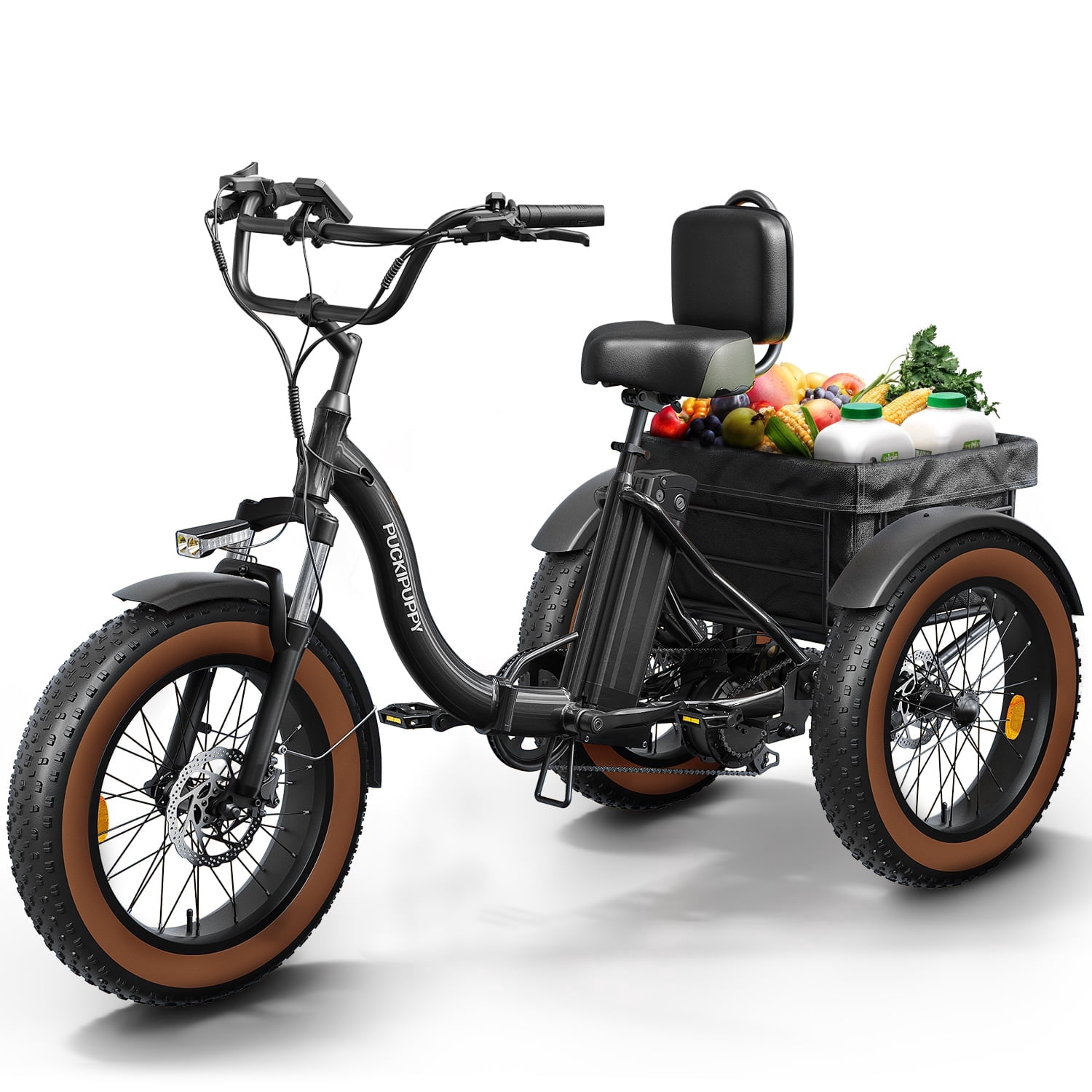 PUCKIPUPPY Electric Tricycle for Adults 960W Rear Motor 55Miles Range 20mph Max Speed 20" Fat Tire Electric Trike 3 Wheel Electric Bike 48V 15AH Battery E-Mountain Bike, Comply with UL2849 By SGS