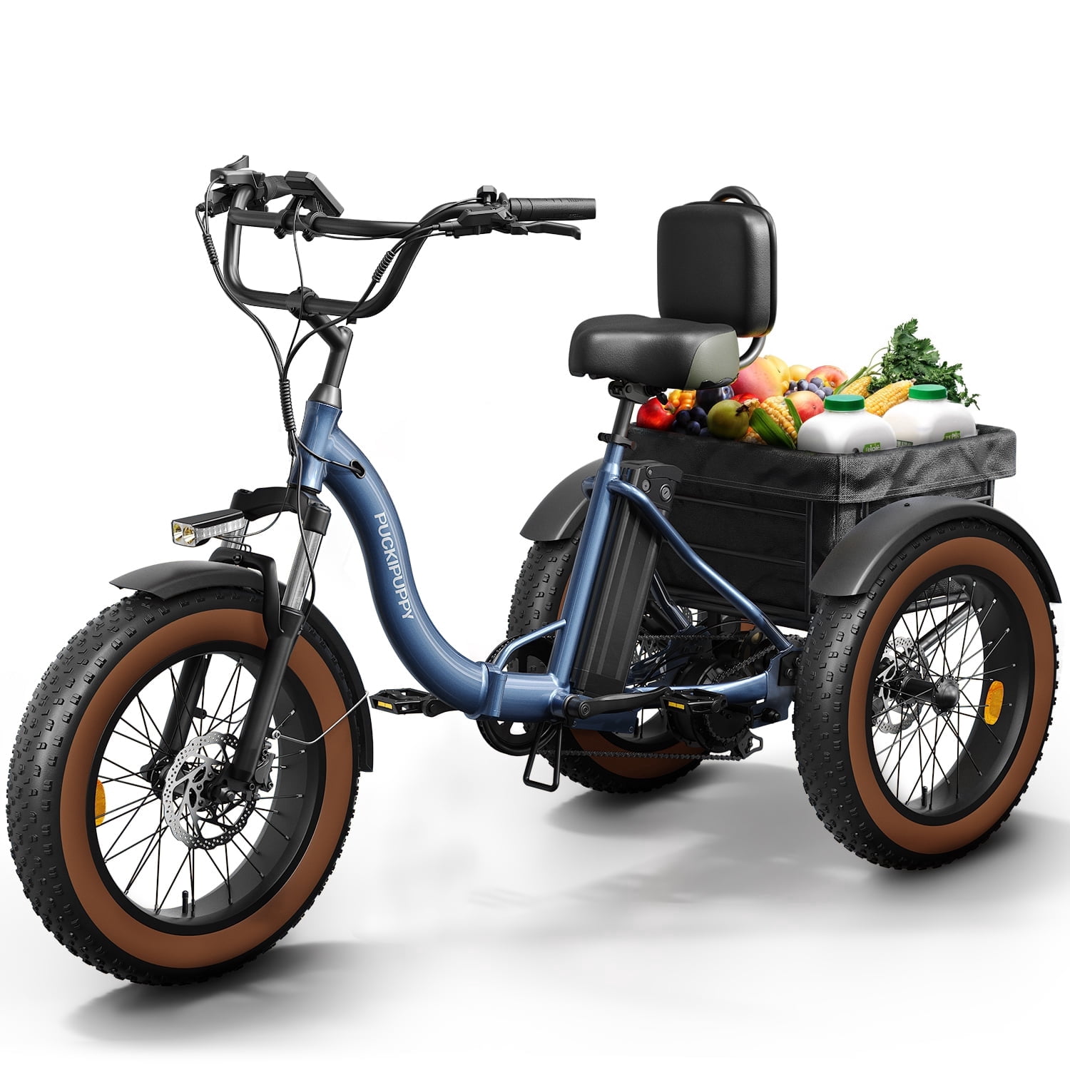 PUCKIPUPPY Electric Tricycle for Adults 960W Rear Motor 55Miles Range 20mph Max Speed 20" Fat Tire Electric Trike 3 Wheel Electric Bike 48V 15AH Battery E-Mountain Bike, Comply with UL2849 By SGS