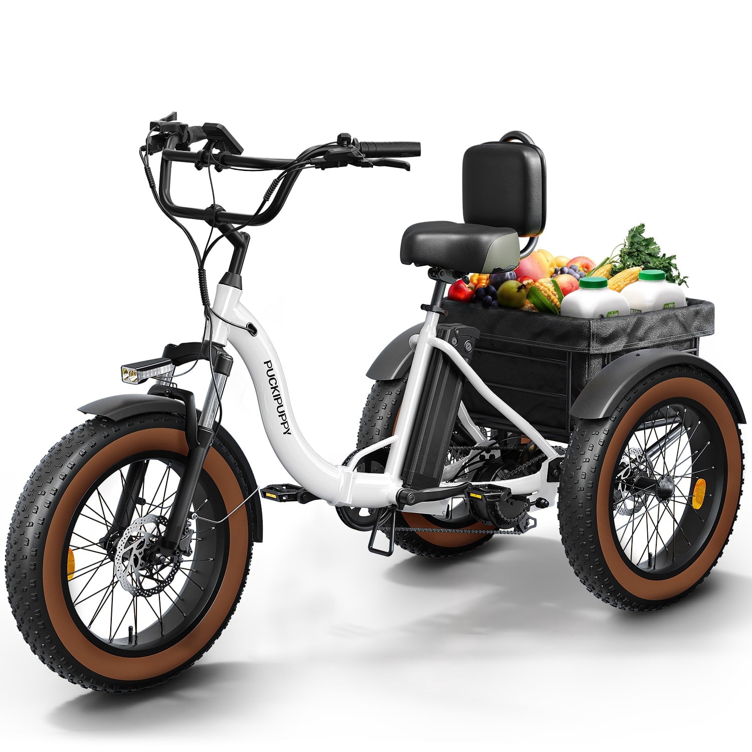 PUCKIPUPPY Electric Tricycle for Adults 960W Rear Motor 55Miles Range 20mph Max Speed 20" Fat Tire Electric Trike 3 Wheel Electric Bike 48V 15AH Battery E-Mountain Bike, Comply with UL2849 By SGS
