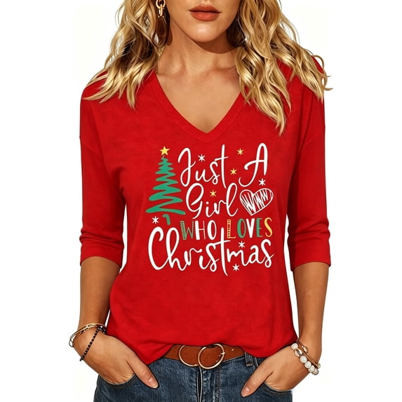 PUCKOLITY Women Christmas Shirt Funny Xmas Tree Graphic Tee Tops(S,2 Red)