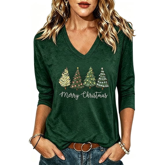 PUCKOLITY Women Christmas Shirt Funny Xmas Tree Graphic Tee(XXL,3 Green)