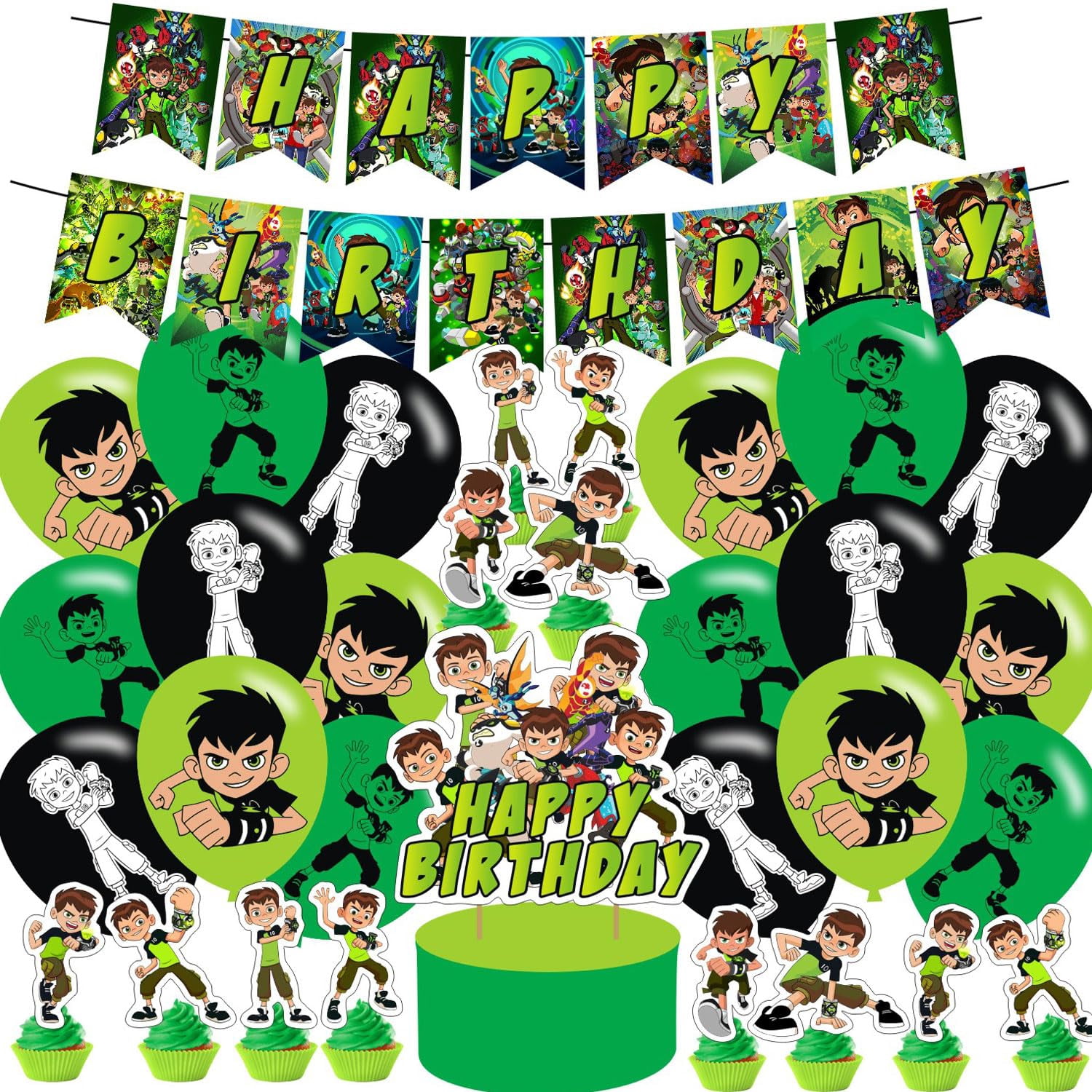 PUCOLOR 𝓑𝓮𝓷 10 Themed AIF4 Birthday Party Supplies Set Happy Birthday