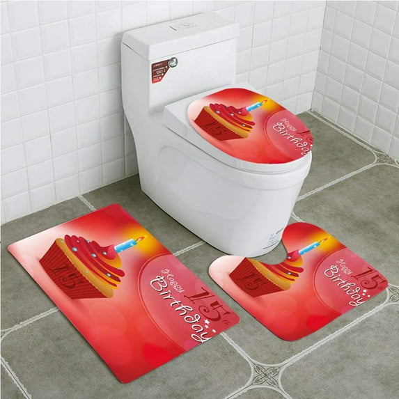 PUDMAD 15th Birthday Yummy Graphic Cupcake Candlestick Stars Warm Ceremony 3 Piece Bathroom Rugs Set Bath Rug Contour Mat and Toilet Lid Cover