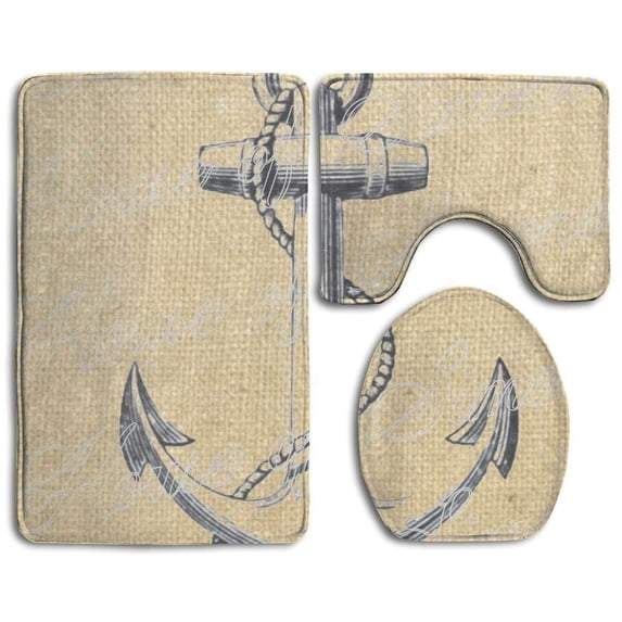 PUDMAD 3 Piece Bathroom Rugs Set Bath Rug Contour Mat and Toilet Lid Cover