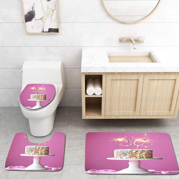 PUDMAD 30th Birthday Cake 3 Piece Bathroom Rugs Set Bath Rug Contour Mat and Toilet Lid Cover