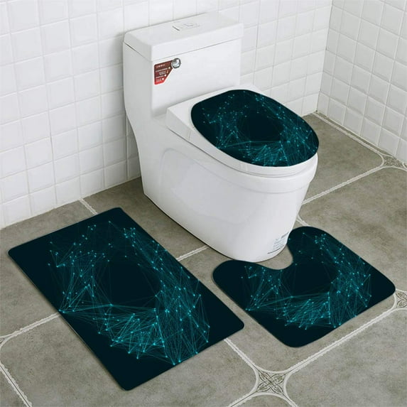PUDMAD 3D Geometric Background for Business or Science Presentation 3 Piece Bathroom Rugs Set Bath Rug Contour Mat and Toilet Lid Cover