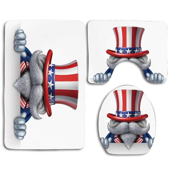 PUDMAD 4th July Retro American Culture Objects Eagle Fireworks Burger Sketchy 3 Piece Bathroom Rugs Set Bath Rug Contour Mat and Toilet Lid Cover