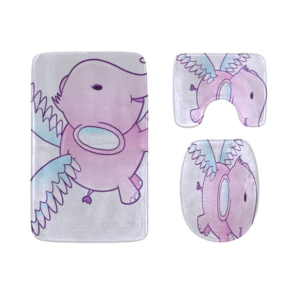 PUDMAD A Cute Baby Elephant Floating 3 Piece Bathroom Rugs Set Bath Rug Contour Mat and Toilet Lid Cover
