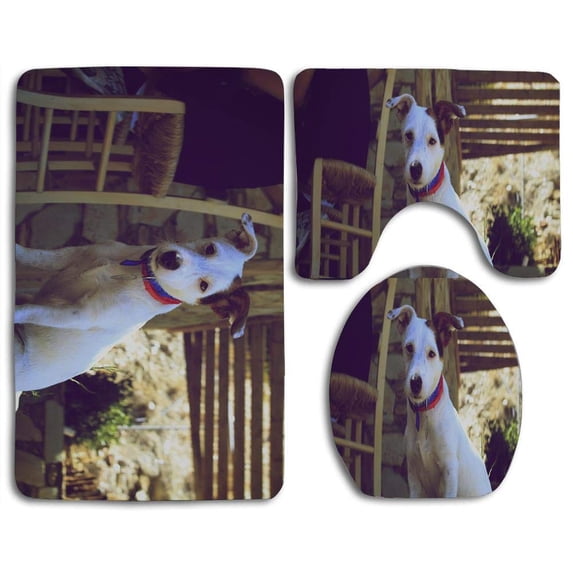 PUDMAD A Nice Dog 3 Piece Bathroom Rugs Set Bath Rug Contour Mat and Toilet Lid Cover