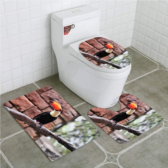 PUDMAD A a Toucan in America 3 Piece Bathroom Rugs Set Bath Rug Contour Mat and Toilet Lid Cover