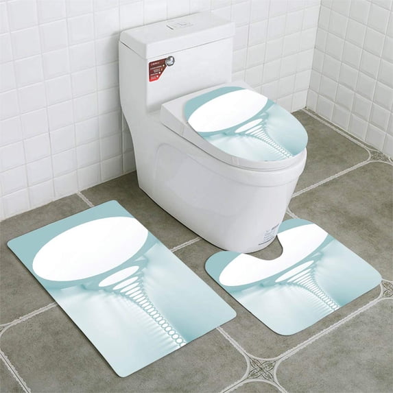 PUDMAD Abstract Architecture Background 3 Piece Bathroom Rugs Set Bath Rug Contour Mat and Toilet Lid Cover