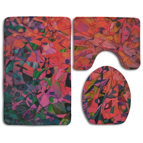 PUDMAD Abstract Art 3 Piece Bathroom Rugs Set Bath Rug Contour Mat and Toilet Lid Cover