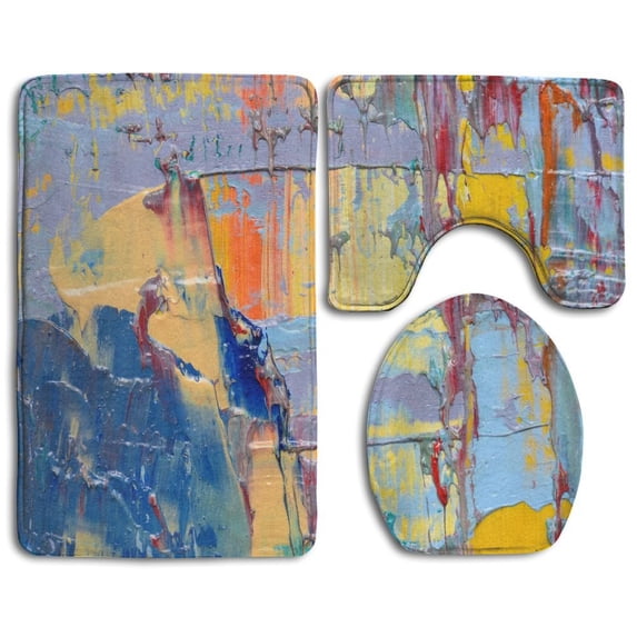 PUDMAD Abstract Art Painted Self 3 Piece Bathroom Rugs Set Bath Rug Contour Mat and Toilet Lid Cover