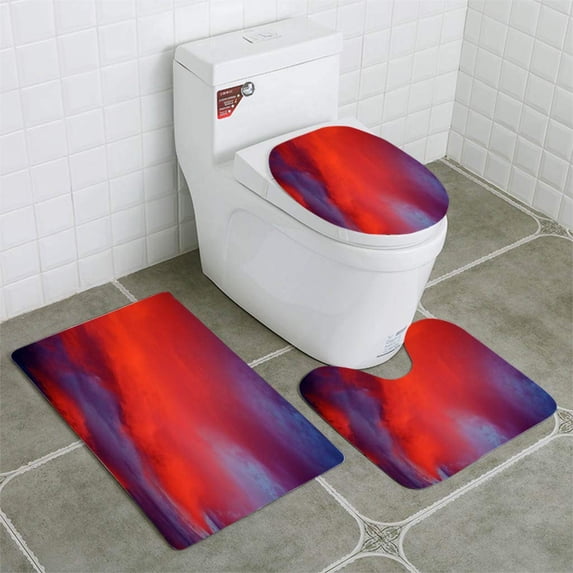 PUDMAD Abstract Background 3 Piece Bathroom Rugs Set Bath Rug Contour Mat and Toilet Lid Cover