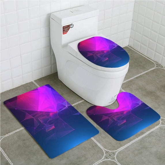 PUDMAD Abstract Background Wallpaper 3 Piece Bathroom Rugs Set Bath Rug Contour Mat and Toilet Lid Cover