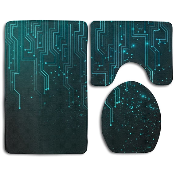 PUDMAD Abstract Blue Gifts 3 Piece Bathroom Rugs Set Bath Rug Contour Mat and Toilet Lid Cover